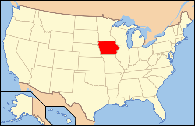 Map of USA showing location of Iowa